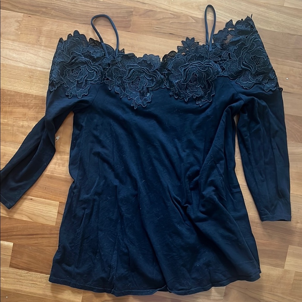 Anthropologie Black Lace Off-Shoulder Top